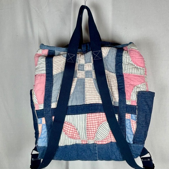 Upcycled Denim & Drunkards Path Quilt Design Backpack Tote Computer Bag Boho - Picture 5 of 15